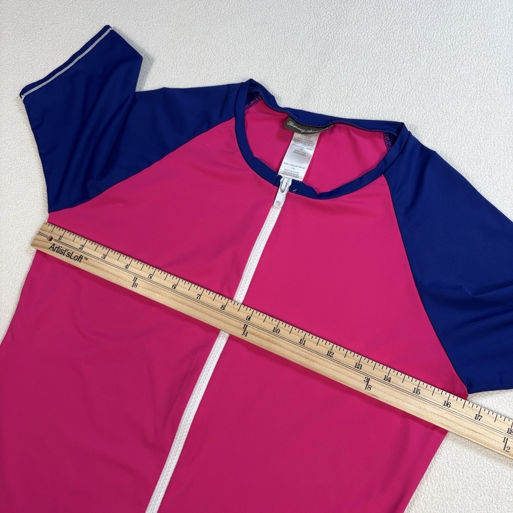 Tommy Bahama Deck Piping Rash Guard Women's L Pink Full Zip Stretch TSW10931C - Picture 8 of 12